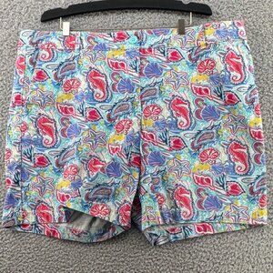 Talbots Weekend Shorts Coastal Shell Paisley Print Chino Flat Front Women Size16